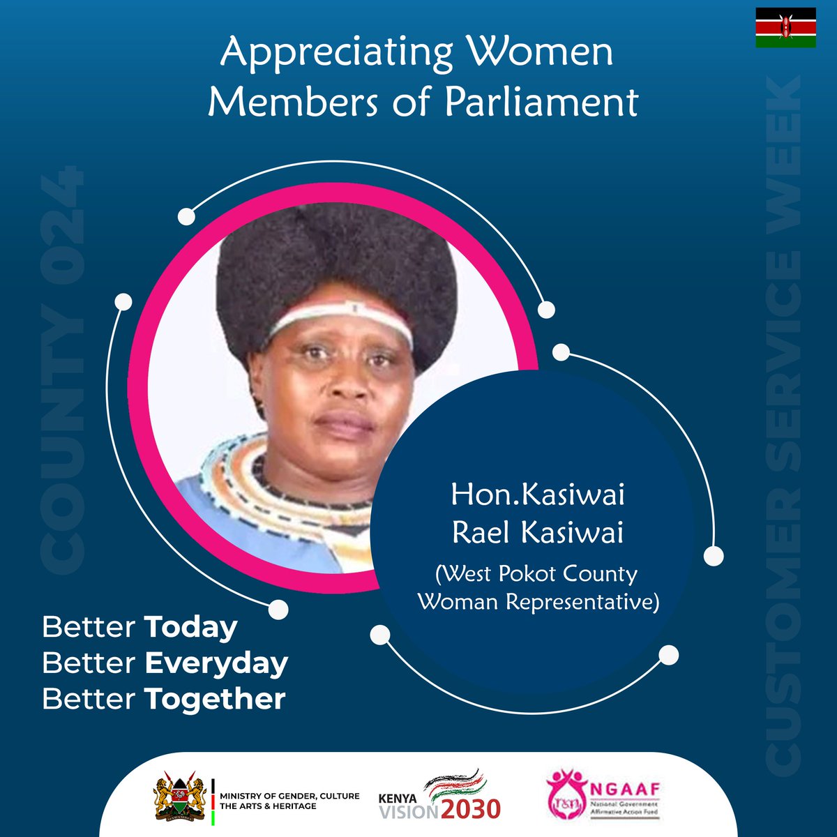NGAAF_KE's tweet image. Concluding #CustomerServiceWeek, we want to convey our sincere thanks to the women representatives. Hon. @RaelKasiwai, your unwavering commitment to county affirmative action groups, championing self-reliance, is truly commendable.

#bettertoday
#bettereveryday @NAssemblyKE