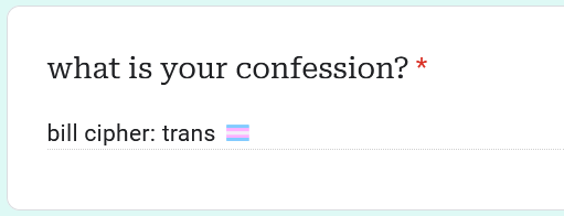 gftwtconfess's tweet photo. confession: "bill cipher: trans 🏳️‍⚧️" (anonymous) https://t.co/MNszQZmuvZ