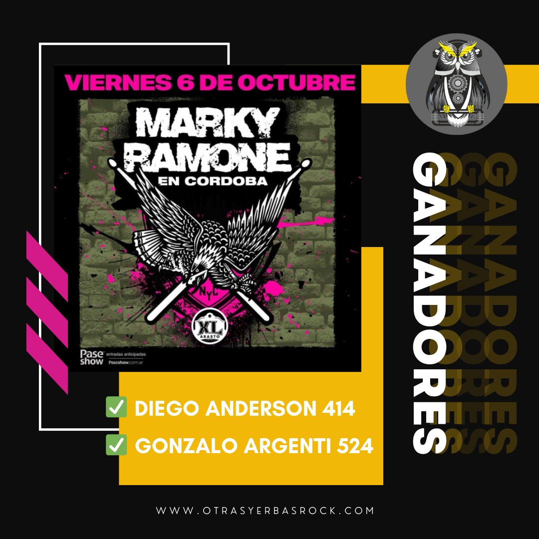 HEY HO LET´S GO 🤘
Ganaron tickets para el show de #markyramone en #XLAbasto 👇👇