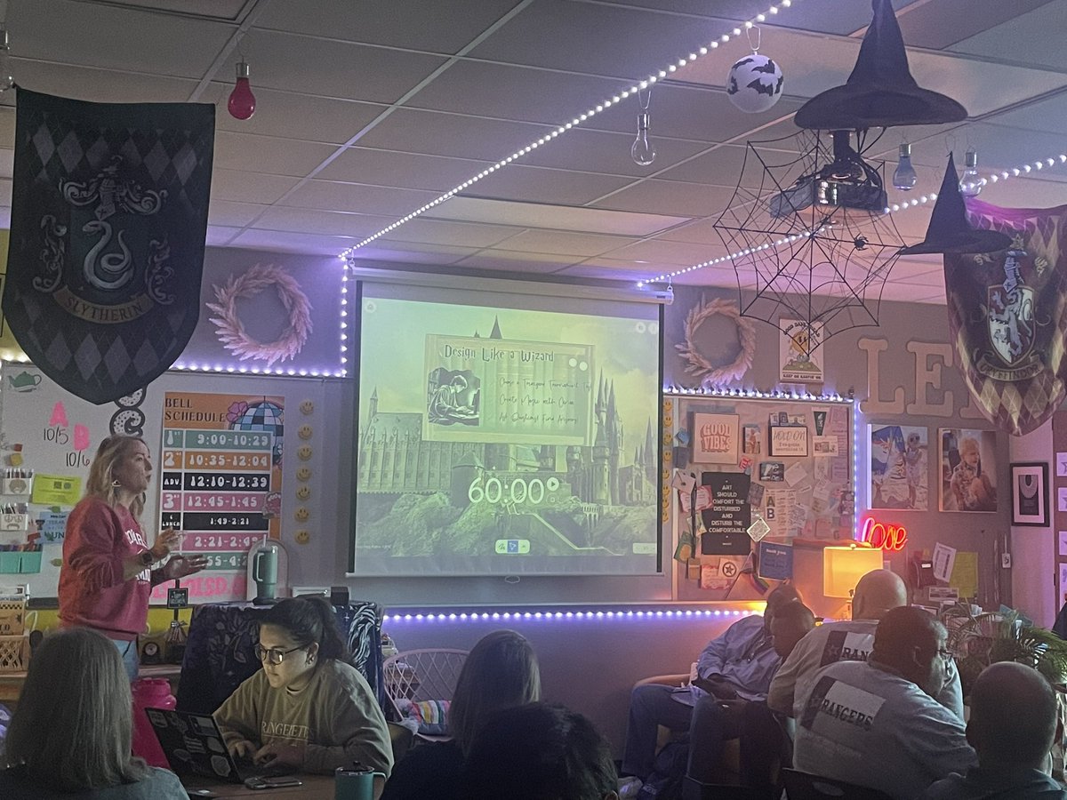 MeganTheBruce's tweet photo. Canva for Muggles! If you’ve read #teachlikeapirate then you KNOW @KendraBLee walks the walk and talks the talk! Today her room was transformed into Harry Potter to showcase @CanvaEdu to our @LSHSRangers Ts! @Ms_Cole_TheAP @Keith_Tolleson #RangerCON https://t.co/VMsBGxkpp0