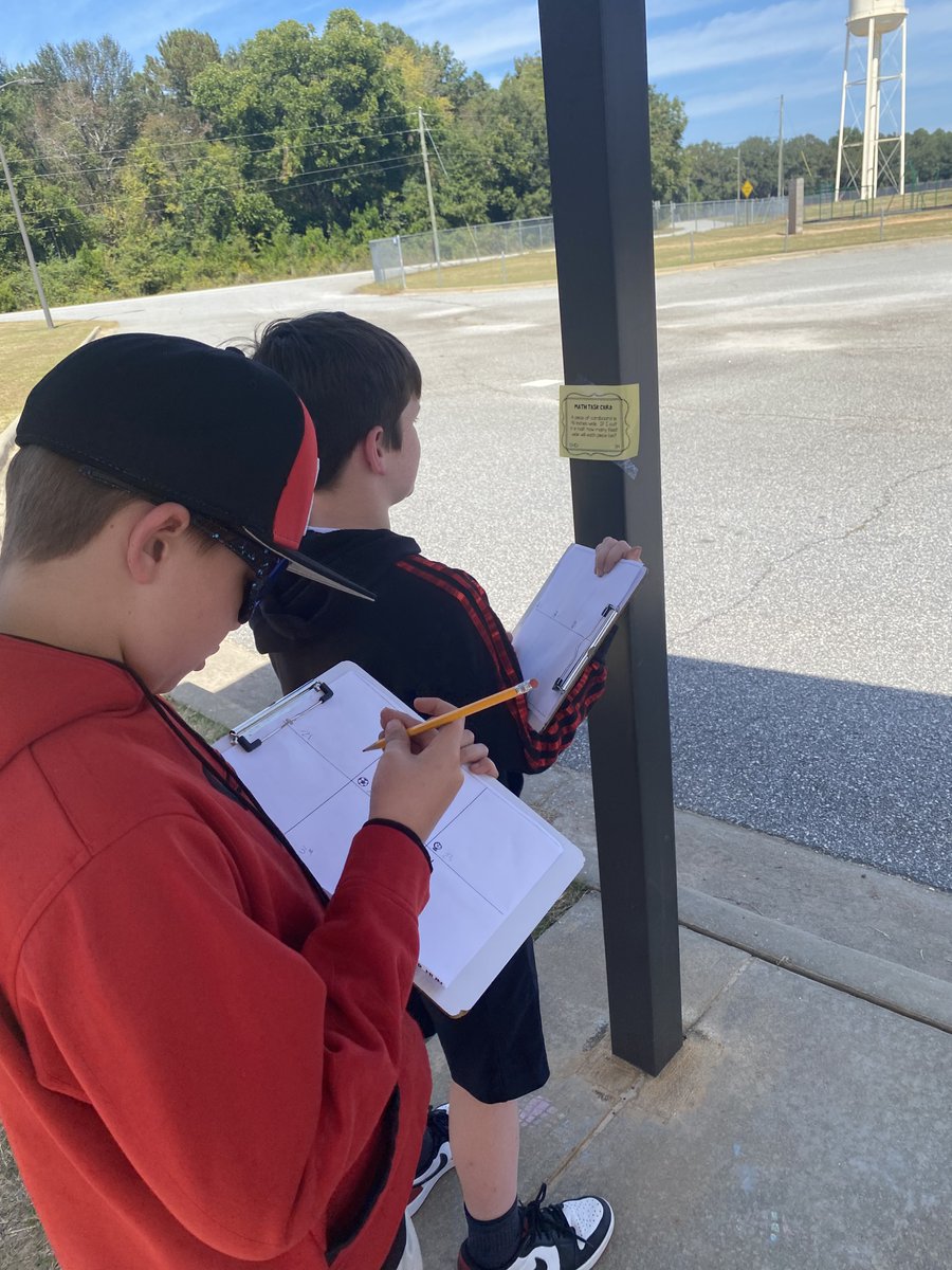 toestrojans's tweet image. It was a beautiful day for a scavenger hunt on Thursday! 5th grade students went on a scavenger hunt for their correct answers by solving conversion word problems. #TOESTrojans #TOESmath