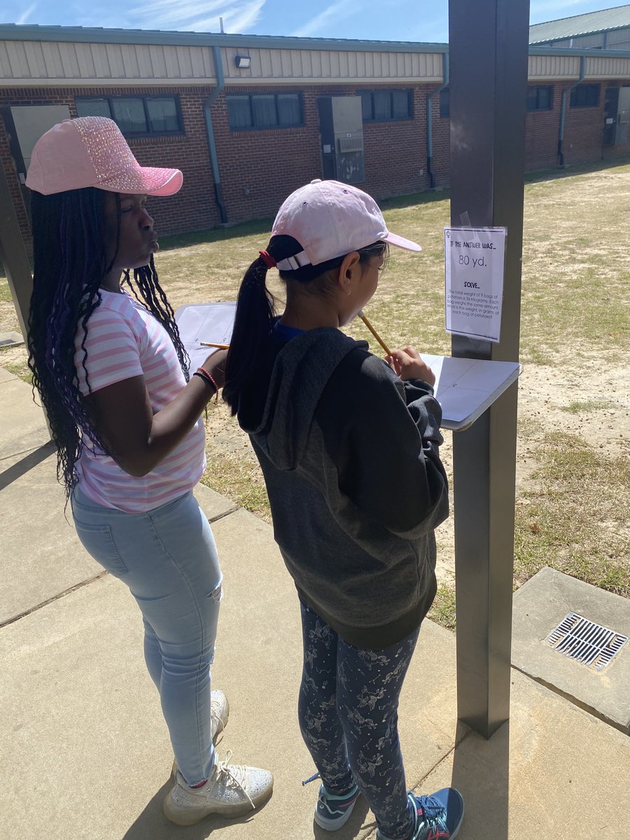 toestrojans's tweet image. It was a beautiful day for a scavenger hunt on Thursday! 5th grade students went on a scavenger hunt for their correct answers by solving conversion word problems. #TOESTrojans #TOESmath