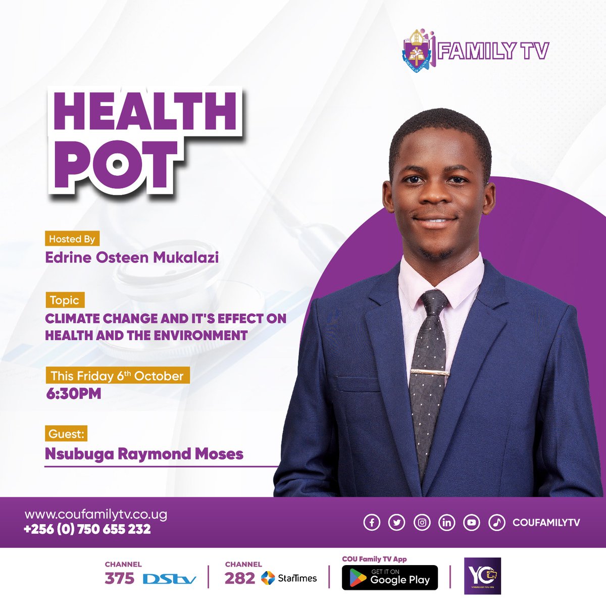 coufamilytv's tweet photo. UPNEXT: @Raymo202 and @ARINAITWEBridg7 discussing the impacts of climate change on our health and environment. Hosted by @EdrineMukalazi on #HealthPot, let's create solutions and awareness together.
#coufamilytv https://t.co/F8ZsECmE6F
