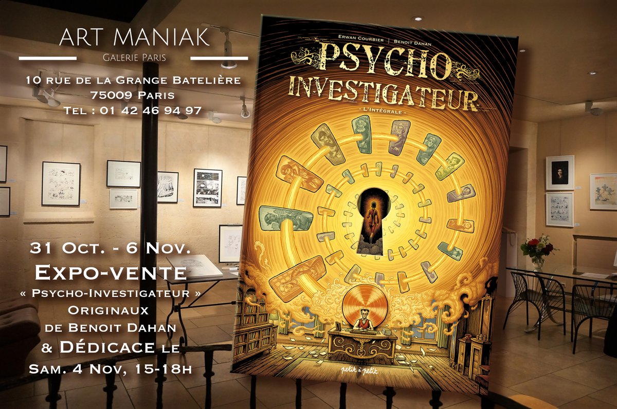 Nwabe's tweet photo. 👁️🧠💫 Expo-Vente d'originaux + Dédicace #PsychoInvestigateur à la Galerie Art-Maniak ! 🖼️✍️
👉Expo du 31/10 au 6/11 ➕ Dédicace sur place le Sam. 4/11 (15-18h) ✍️😀
#ExpositionBD #BandeDessinée #comics #DedicaceBD 📚 @PETITAPETIT__ https://t.co/DKKtNyewcH