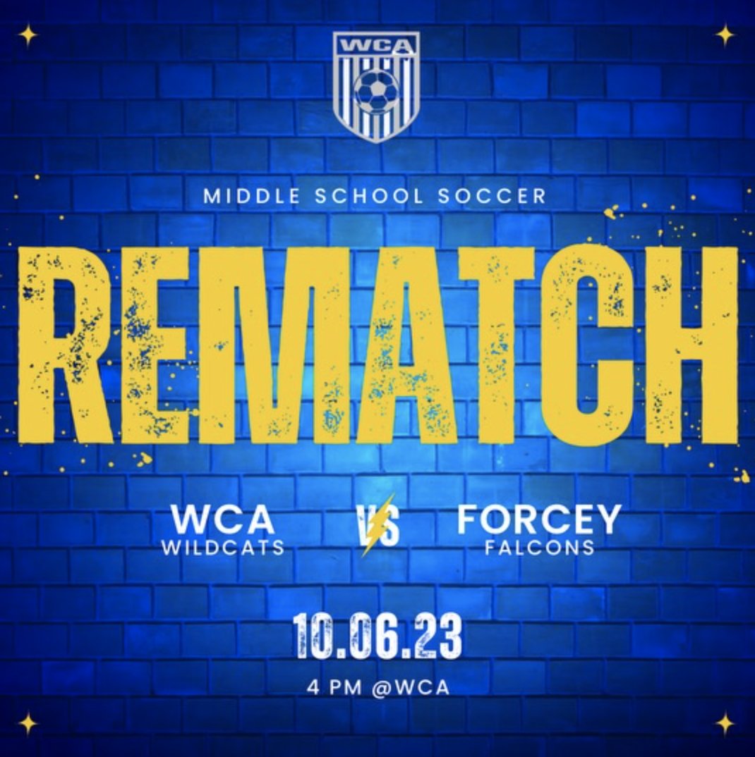 Join us for a rematch game this afternoon at 4pm as WCA Wildcats plays against Forcey Falcons at WCA. Go #WCAWildcats!