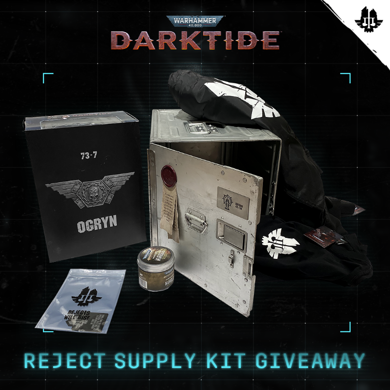Darktide40K's tweet photo. Hope you're enjoying your Tertium adventures! 

We're looking for one particularly Throne-blessed Reject to take home a supply kit - will you be the one?