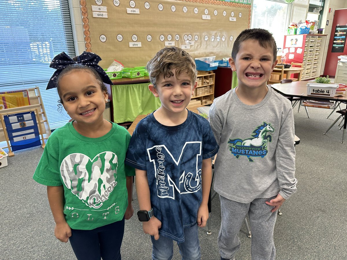 Discover_MV's tweet photo. It’s a Meadowview Spirit Day!  Love seeing all the MV pride around the school!  💙🐴💚 https://t.co/HVzYt9WvZu