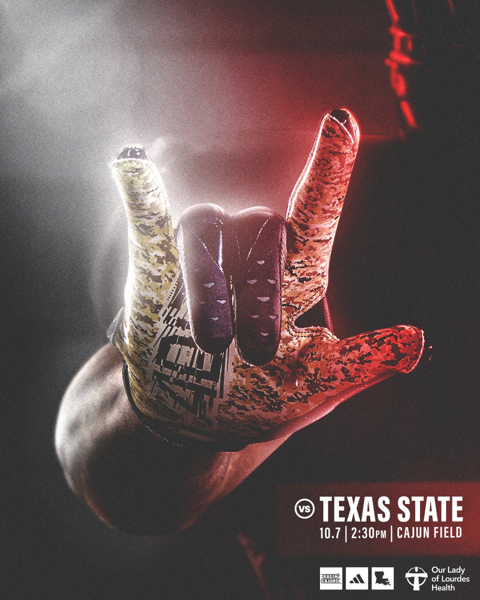 🤟 x 🫡

⏰ 2:30 p.m.
📺 ESPNU
🏟️ Cajun Field
🎟️ RaginCajuns.com/Tickets

#cULture | #GeauxCajuns