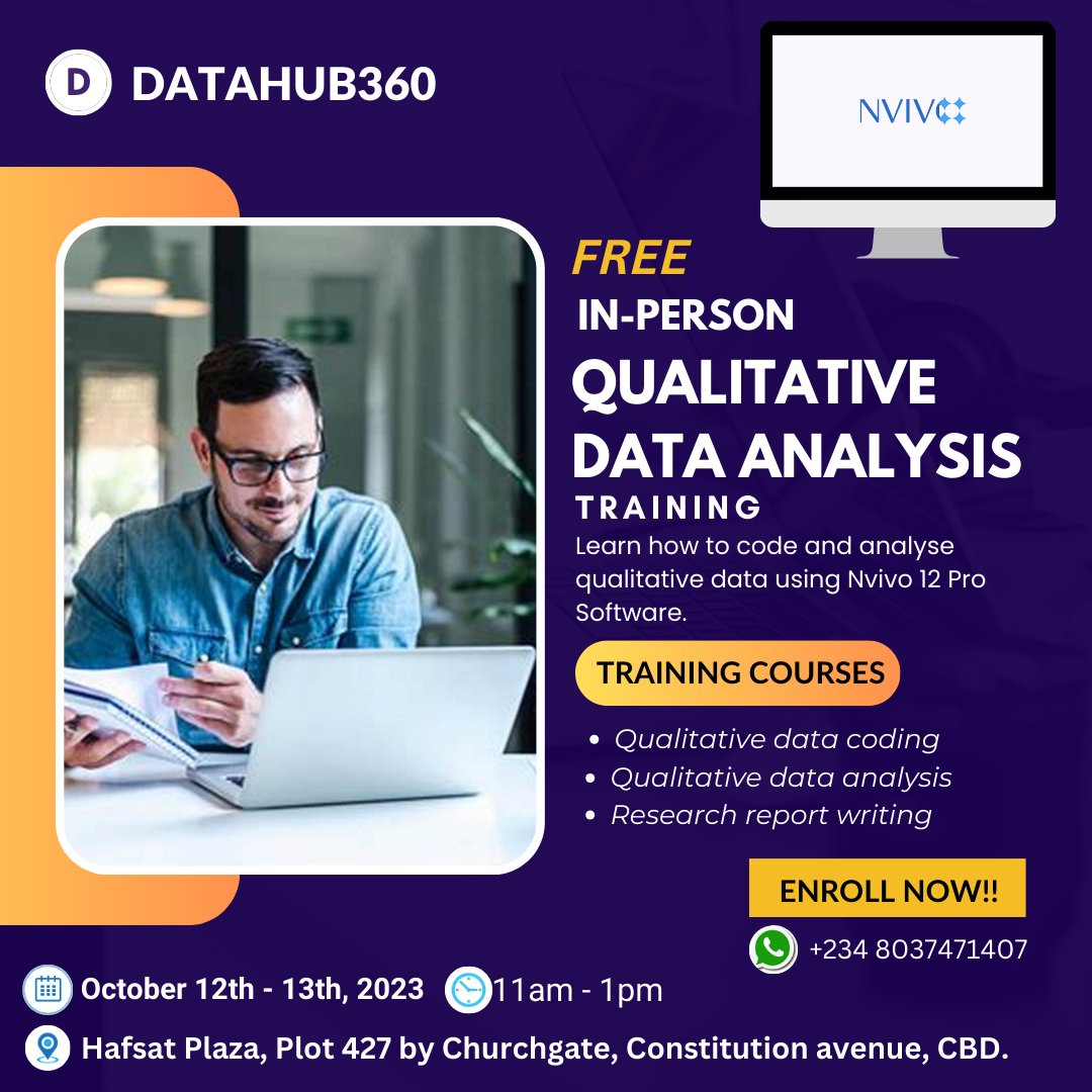 SammyJoelNG's tweet image. Join Our Qualitative Data Analysis Training!
Click to join: chat.whatsapp.com/HTcjT8NWTS71sk…
WhatsApp: +234 8037471407.
#QualitativeDataAnalysis #ResearchIsWork  #Data