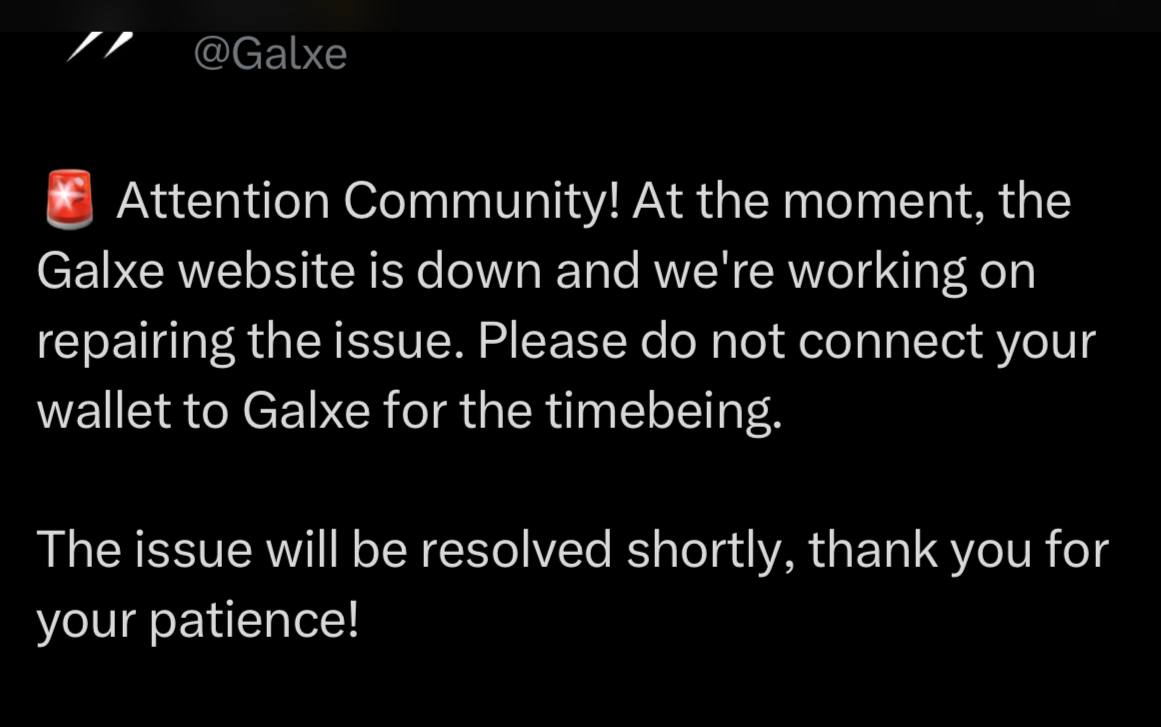Users report  that the Galxe platform may have been compromised.

Avoid connecting wallets to the platform and do not approve or sign transactions on it.

Address of the hacker:
debank.com/profile/0x4103…

<a href="/SBFYC/">Sam Bankman-Fried Yacht Club</a> <a href="/Galxe/">Galxe</a> #SBFYC