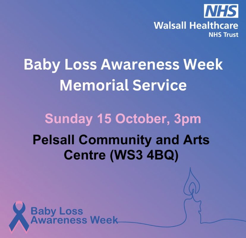 🩷💙 Baby Loss Awareness Week 🩷💙 If you have suffered the loss of a baby no matter the gestation or how many years ago @WalsallHcareNHS invite you to join us at our Memorial Service to remember your babies🤍 Refreshments will be available after the service also ☕️ @josellwright