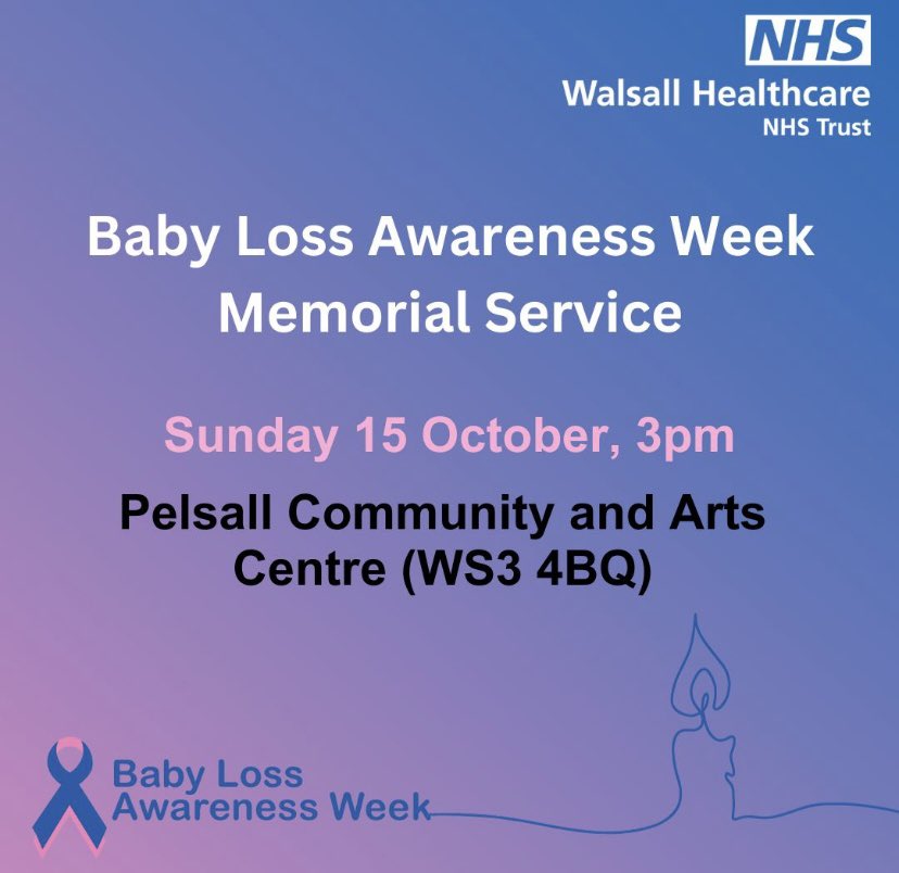 atkinson_laura1's tweet photo. 🩷💙 Baby Loss Awareness Week 🩷💙
If you have suffered the loss of a baby no matter the gestation or how many years ago @WalsallHcareNHS invite you to join us at our Memorial Service to remember your babies🤍
Refreshments will be available after the service also ☕️ @josellwright https://t.co/YOc5uv8pP7