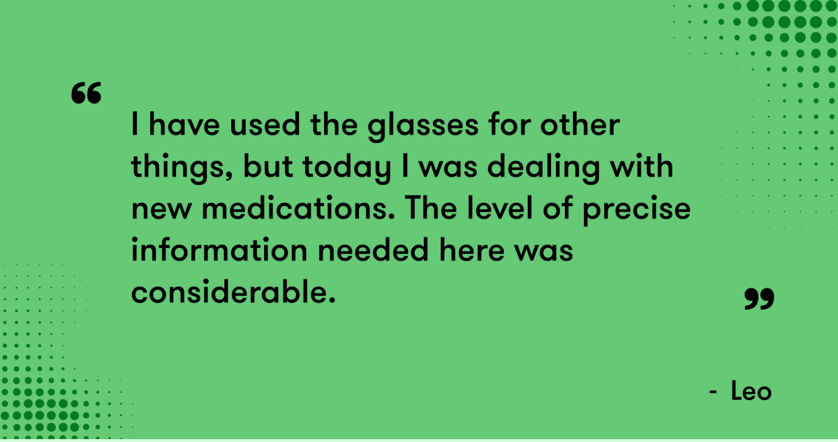 Leo, one of our users, raves about how Envision Glasses deliver precision assistance, especially when dealing with new medications. Experience the power of precision with Envision Glasses today.

#LetsEnvision #PerceivePossibility #EnvisionGlasses  #Accessibility