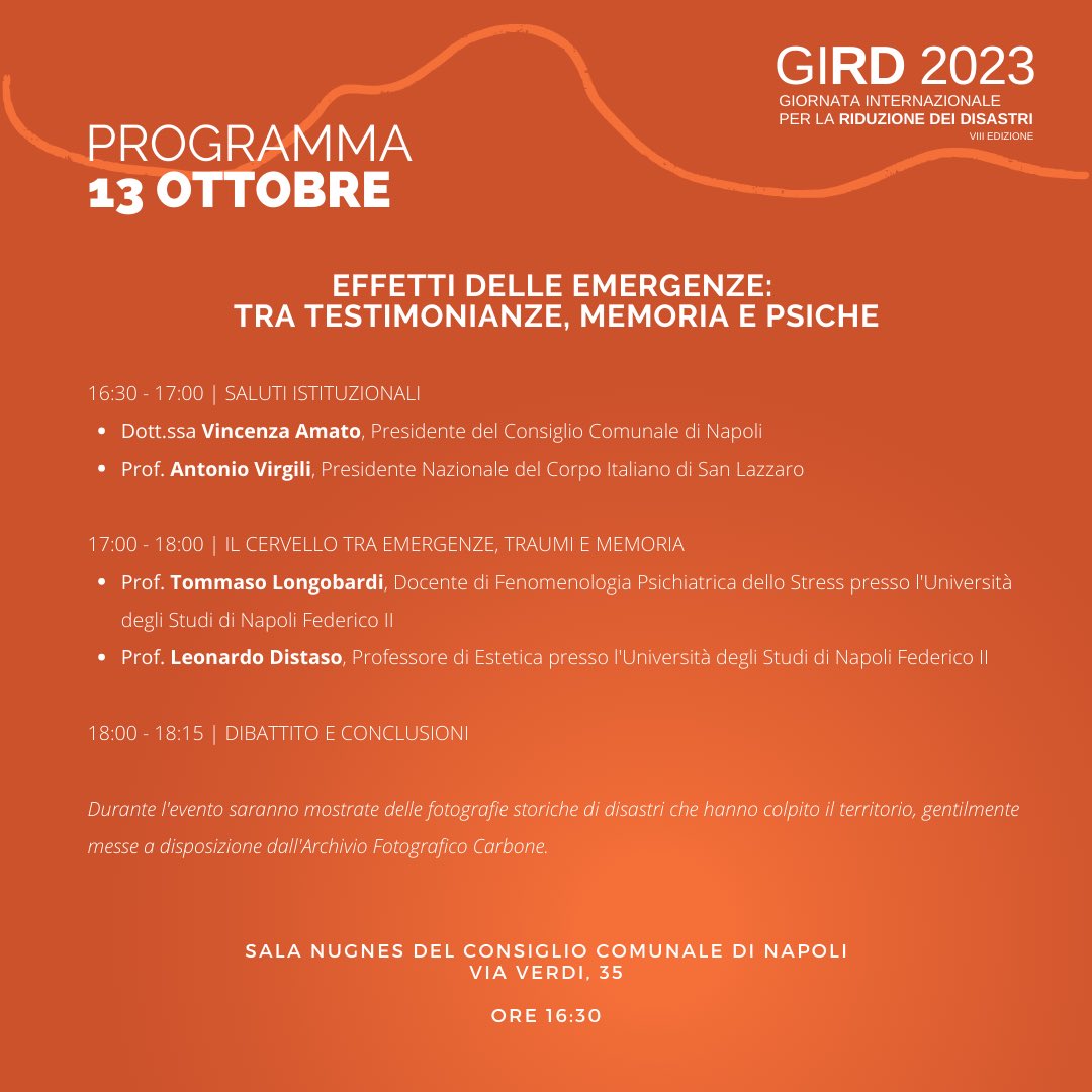 SanLazzaroITA's tweet photo. Arriva a Napoli e Sorrento il principale evento nazionale in occasione della Giornata Internazionale per la Riduzione dei Disastri con l’ottava edizione della #GIRD2023!

Sono aperte le iscrizioni a questo link: https://t.co/gNmTizPgfx https://t.co/qiuhaMan3X