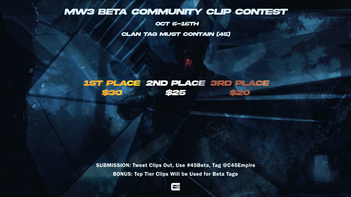 MW3 Beta Clip Contest 🚨

Open to All Snipers &amp; Trickshotters 

Clan Tag: {45}

#45Beta