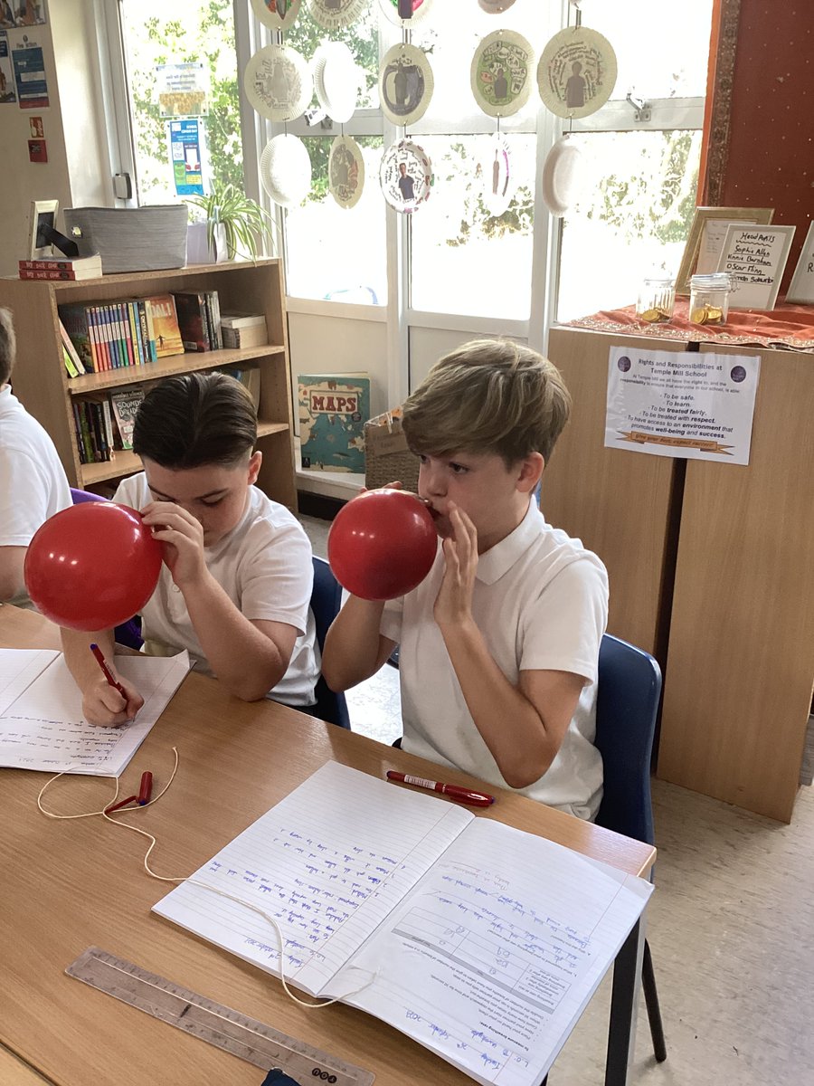 In Science, Year 6 have been designing an experiment to test lung capacity. They had to take one deep breath blowing into a balloon and then measure the circumference. #lungcapacity