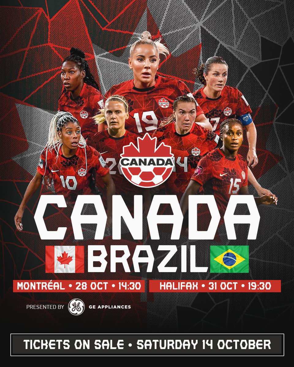 CANWNT's tweet photo. Hey Canada, let's do it again! TWICE! 🇨🇦

Montréal + Halifax, @CANWNT is coming!

Tickets on sale Saturday, 14 October 🎫 https://t.co/MWItlxUqch
