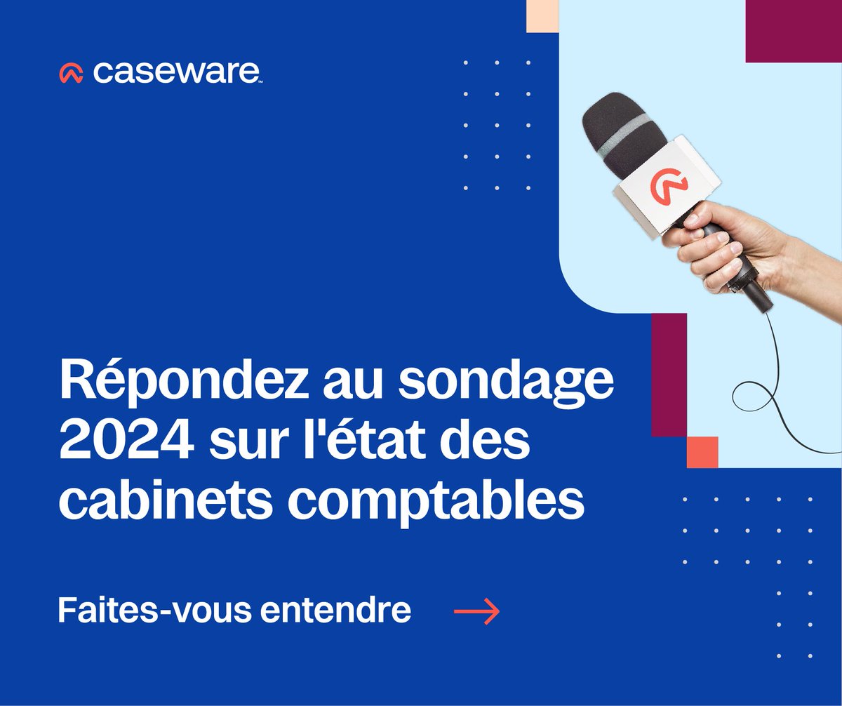 N'oubliez pas de répondre au sondage !

Nous souhaitons recueillir vos opinions sur les problématiques les plus urgentes auxquelles est confrontée l'industrie comptable.

Répondez ici : surveymonkey.com/r/24-acc-partn…

#Caseware #Trends #CabinetsComptables #Sondage