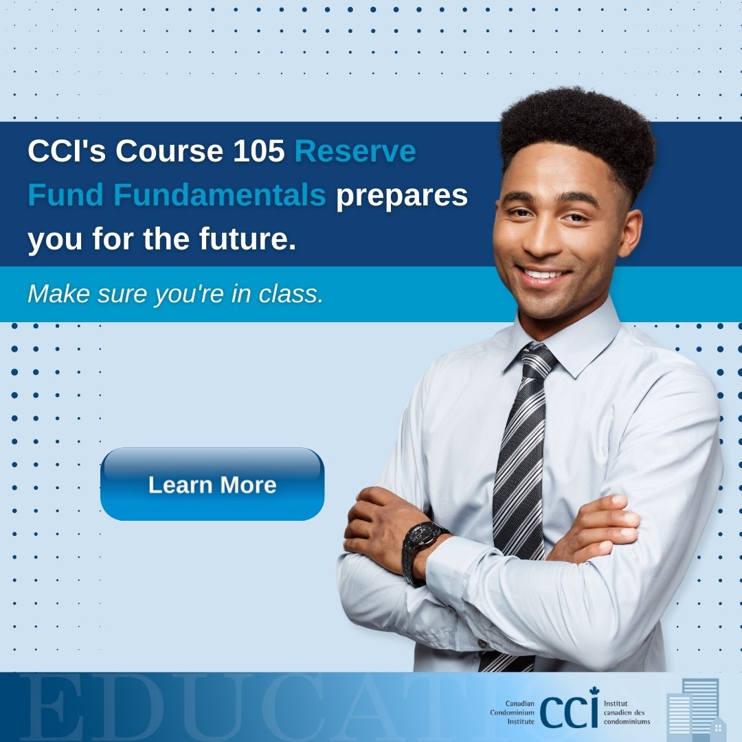 CCI Eastern Ontario (@ccieastontario) on Twitter photo Register today for Course 105: Reserve Fund Fundamentals.
Where you will learn:
âś…About Reserve Funds and the process for obtaining a study.
âś…Get the documents that you need to complete your reserve fund study.
Spots are limited. Reserve yours now.
…tor-certificate.cci-easternontario.ca/courses/105-re… Register today for Course 105: Reserve Fund Fundamentals.
Where you will learn:
âś…About Reserve Funds and the process for obtaining a study.
âś…Get the documents that you need to complete your reserve fund study.
Spots are limited. Reserve yours now.
…tor-certificate.cci-easternontario.ca/courses/105-re…