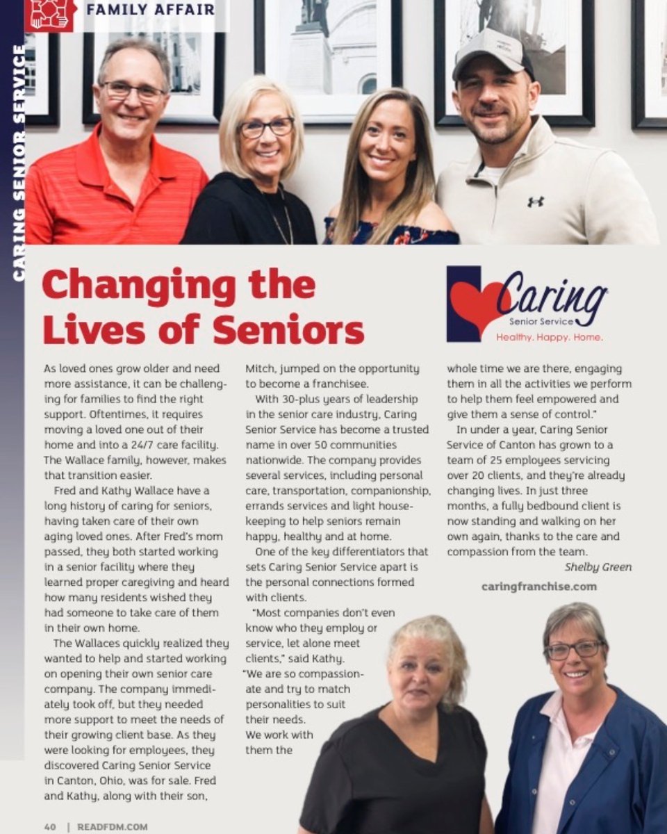 In under a year, Caring Senior Service of Canton has grown to a team of 25 employees servicing over 20 clients, and they’re already changing lives. 
fdm.franchisedictionarymagazine.com/books/xhqy/#p=…

#readfdm 
#franchisedictionarymagazine  
#ownabusiness #franchises #business