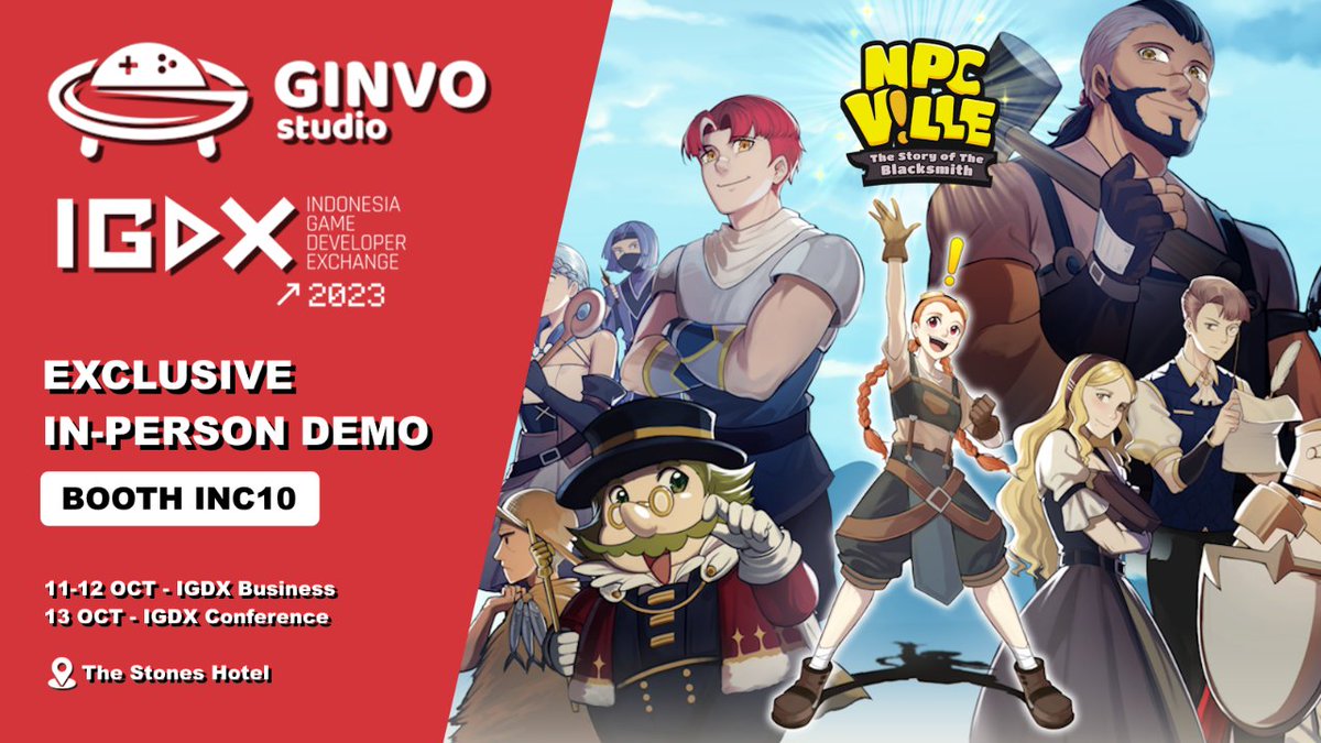 Hey all you NPCs and Players!

We are excited to announce that NPCVille is going to be at #IGDX 2023! We’re also going to be previewing an updated demo at the event, so make sure to come on down and grab some exclusive merch!👋

your friendly neighbourhood NPC, Aimee⚒️