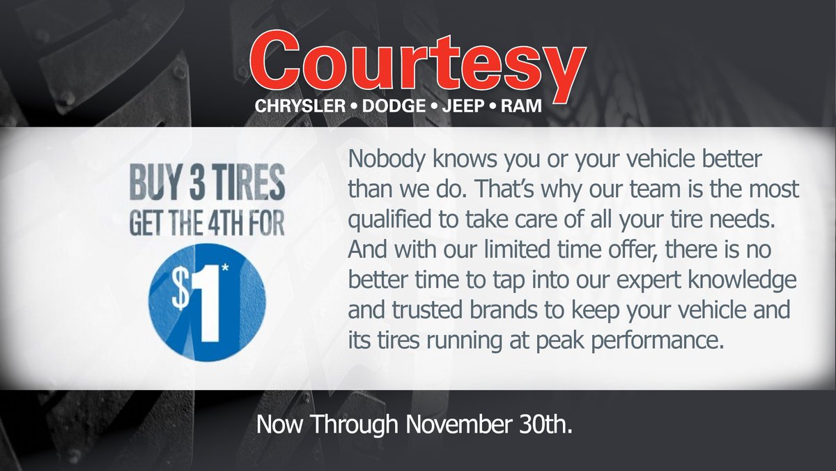 Don't miss out on our tire special, running now through November 30th!  Schedule online here:  
courtesy.com/service/index.…