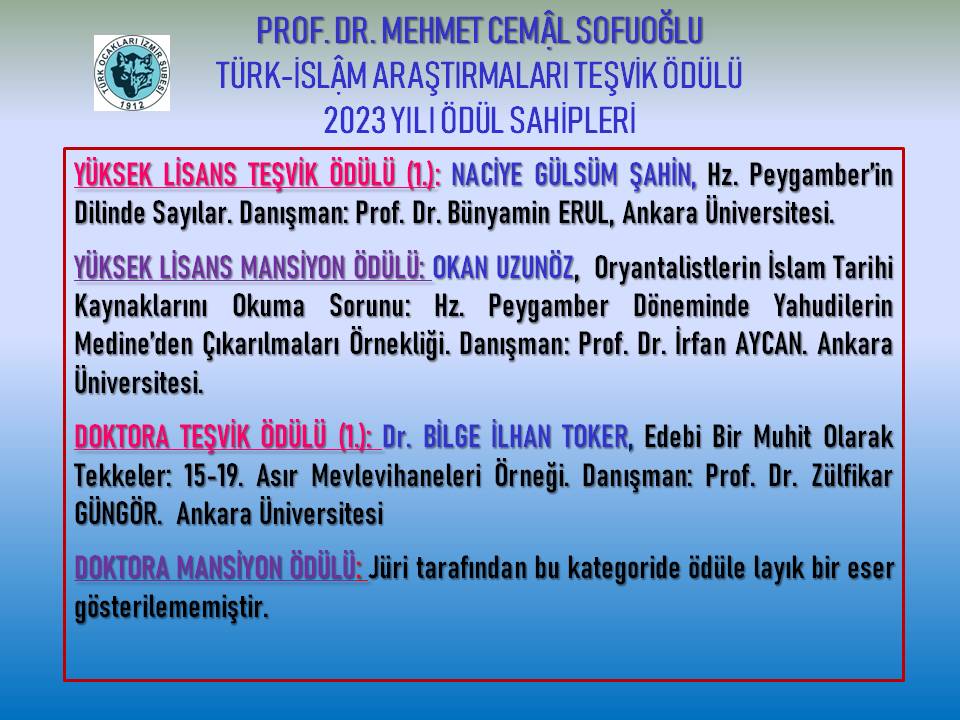 Yarışmanın 9. yılında teveccüh gösteren bütün araştırmacılara çok teşekkür eder, ödül sahiplerini kutlarız. Sonuçların hayırlı olmasını diliyoruz.