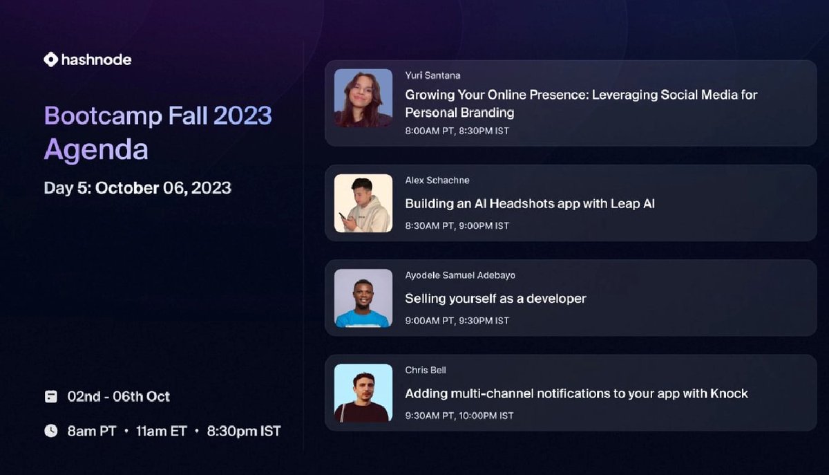 Sanjeet84210465's tweet image. update On the final day of the #hashnodebootcamp thank you to all the speakers @yuricodesbot @thealexshaq @unclebigbay143 and @cjbell_  for such a great session. Thank you @hashnode for this boot camp, got so much to learn from this boot camp. Thank you @danizeres for hosting it.