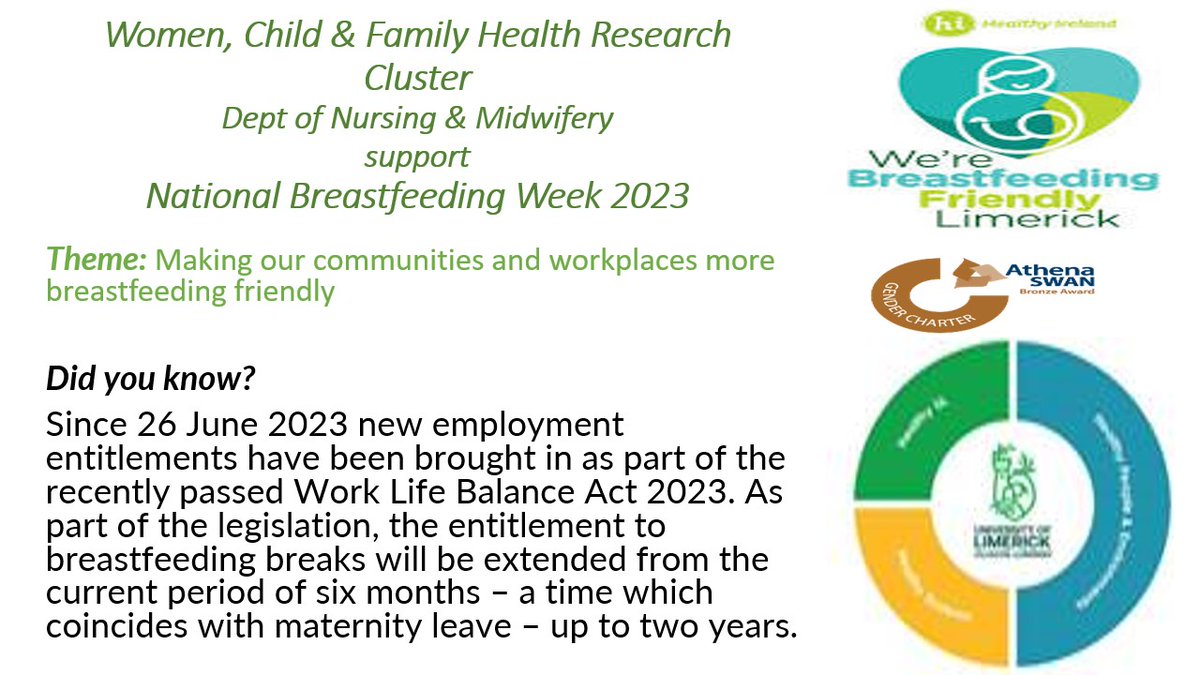 National Breastfeeding Week 2023.

Theme: Making our communities and workplaces more breastfeeding friendly.

#NationalBreastfeedingWeek2023 #Breastfeeding #BreastfeedingFriendly #UL #Midwifery