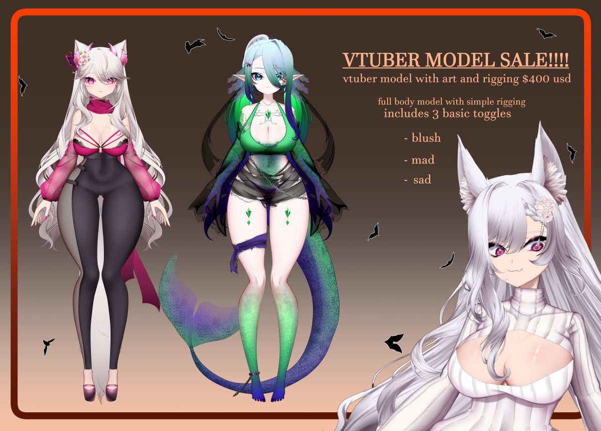 LadyNanamiVT's tweet image. ‼️ 🍬spooktober SALE AND RAFFLE!!!! 🍬‼️ model art and rig for 400 usd!

RAFFLE 
1 winner will get a full free model and rig for free!
to enter: 
♡ like 
+ rt 
♡ follow! 
♡ drop ref! (optional)

#Vtuber #ENVtuber