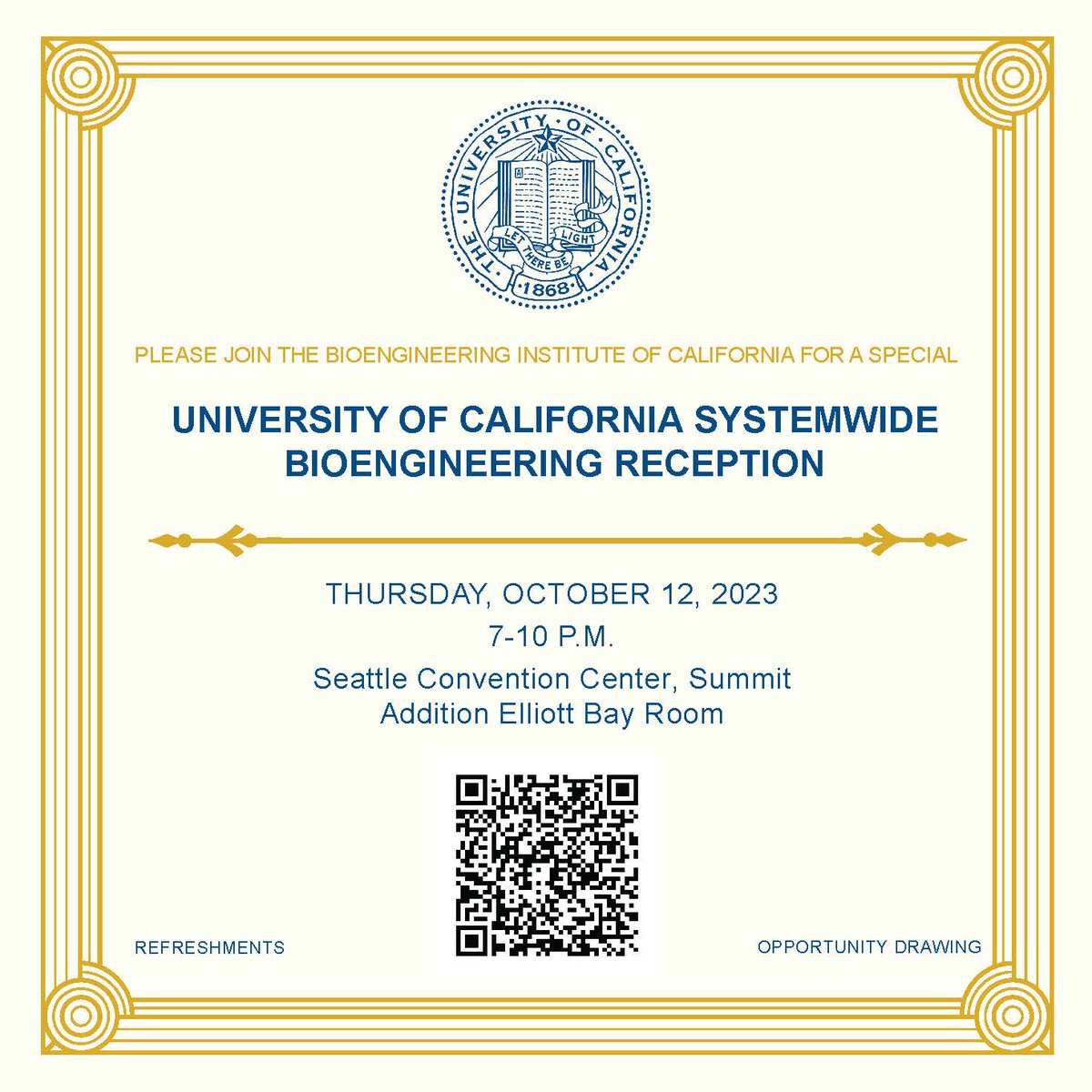 Adam J. Engler (@adamenglerucsd) on Twitter photo RETWEET ALERT!
Announcing the <a href="/UofCalifornia/">University of California</a>-wide #BMES2023 reception! Connect with all UC system schools, their students, staff and faculty.
🕖: Thursday (10/12) from 7-10 p.m.
📷: Convention Center, Addition Elliott Bay Room RETWEET ALERT!
Announcing the <a href="/UofCalifornia/">University of California</a>-wide #BMES2023 reception! Connect with all UC system schools, their students, staff and faculty.
🕖: Thursday (10/12) from 7-10 p.m.
📷: Convention Center, Addition Elliott Bay Room