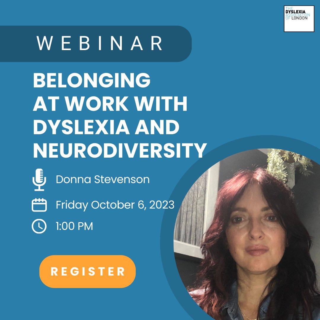 Reminder📣

Unlock the power of diversity in your workplace with Donna Stevenson! Today's webinar at 1pm will explore the vital intersections of neurodiversity within the workplace. 

Register here bit.ly/3RFfBXr 

 #Neurodiversity #DyslexiaAwareness #Webinar #DAW23