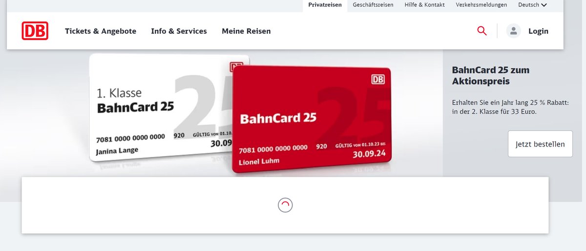 Mit der neuen 'Überarbeitung' ihrer Webseite hat die @DB_Bahn es jetzt sogar geschafft, dass nicht mal mehr die Reiseauskunft funktioniert. Immerhin kann man dann nicht mehr Züge finden, die daraufhin wahrscheinlich sowieso verspätet wären :-)