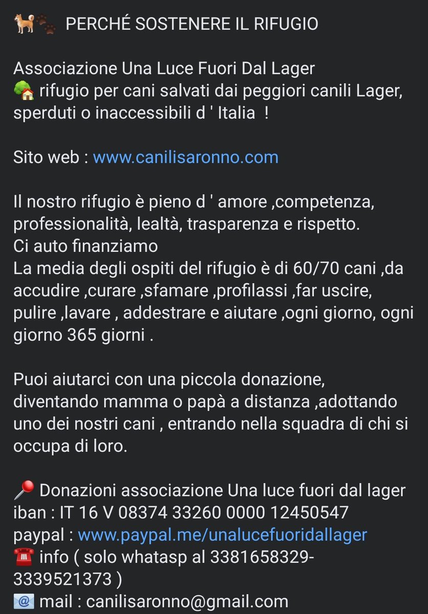 🐕🐾 PERCHÉ SOSTENERE IL RIFUGIO Associazione Una Luce Fuori Dal Lager 🏡 rifugio per cani salvati dai peggiori canili Lager, sperduti o inaccessibili d ' Italia !