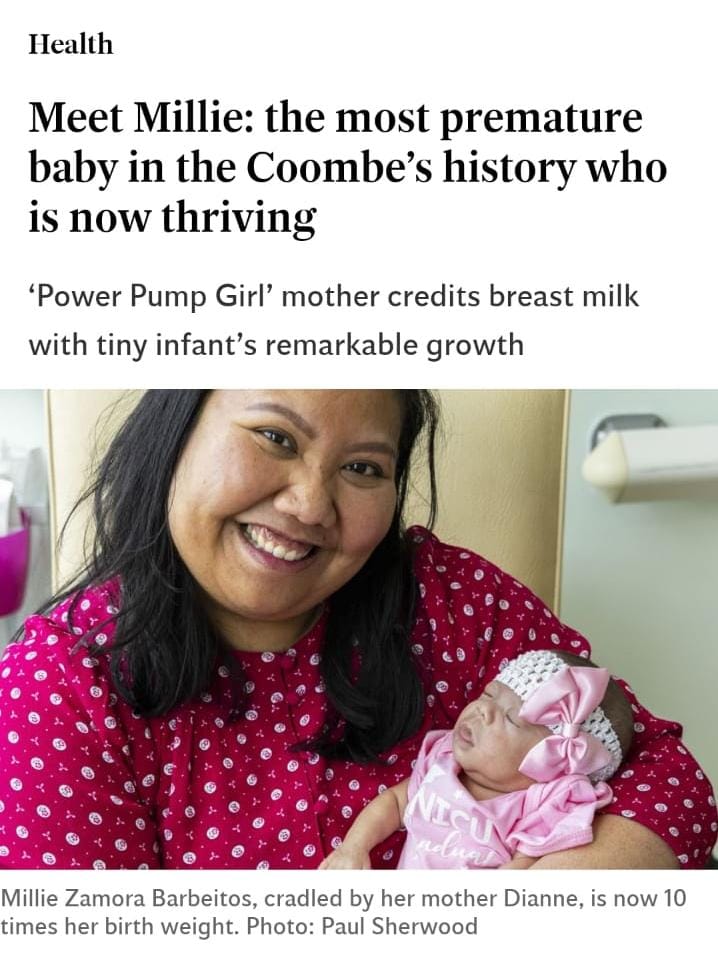 I attended Millie, 475g preemie on St Patrick's Day and the rest is history. One of the few things that has made me proud in my profession.

Millie's mother breastfeeding  journey is an incredible source of inspiration to all mothers of preterms. 1/2

#NationalBreastfeedingWeek