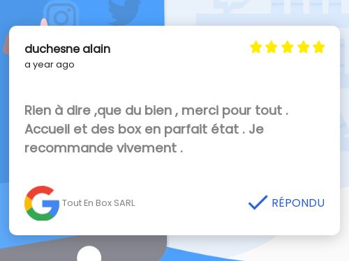 ToutEnBox's tweet image. Merci beaucoup pour votre avis ! maps.google.com/maps?cid=17620…