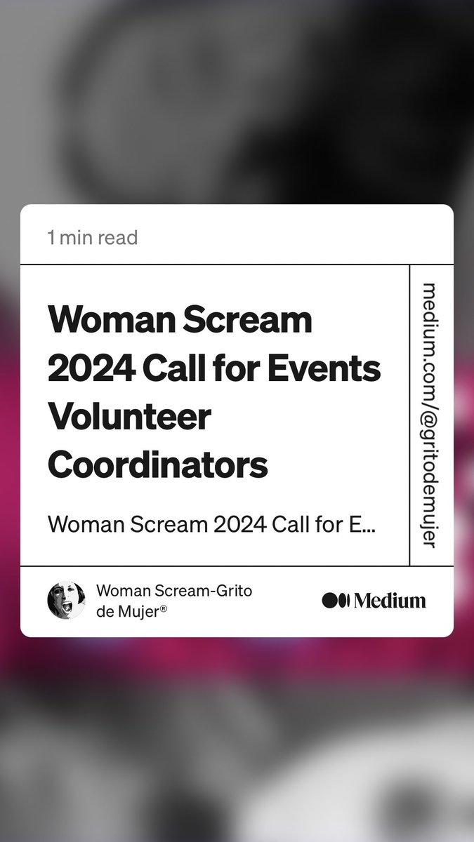 “Woman Scream 2024 Call for Events Volunteer Coordinators” by Woman Scream-Grito de Mujer®
medium.com/@gritodemujer/…

 #womanscream #womenpoets #womenartists #activism #artivism