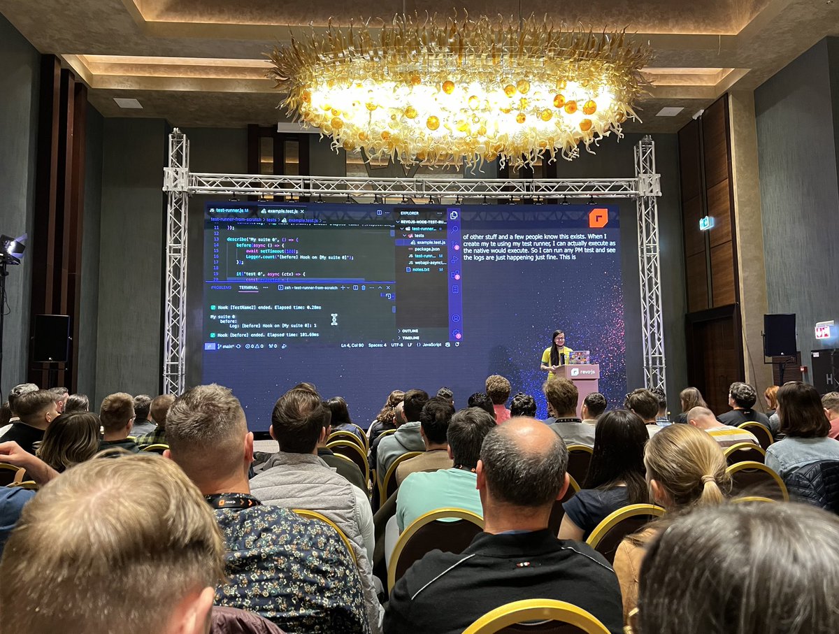 cassilup's tweet image. @erickwendel_ exploring the latest and greatest in the Node.js Test Runner over at  #revojs Day 2.