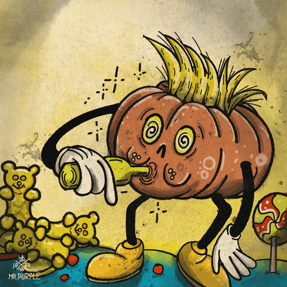 MrPurple_Art's tweet photo. Golden #6 from my daily art series 

Mr. Pumpkin indulges in a sip of magic from a golden bottle, transforming his pumpkin head into a crown of golden strands. 🎃 🍭 👑 

3/3 - 0.015 E - Manifold
#mrpurple #pmpkn #inktober2023
👇👇Link https://t.co/hnnmhGqSDK