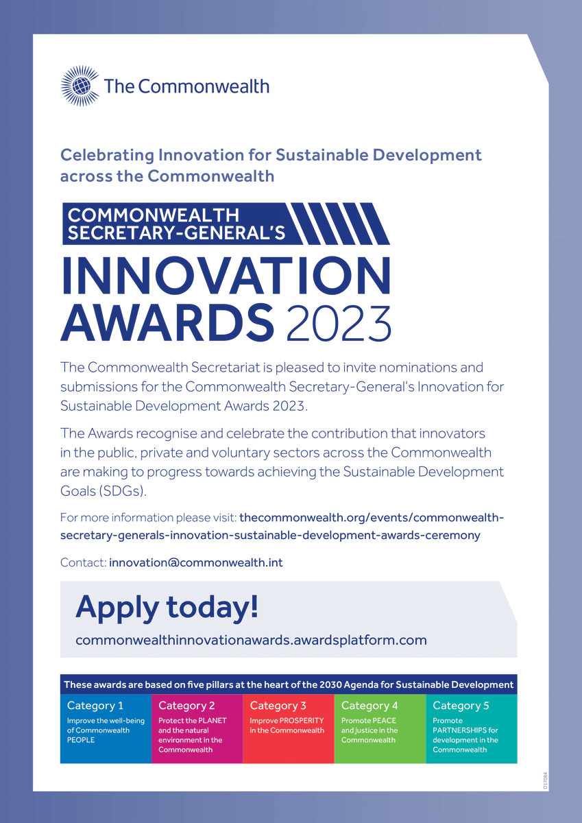 ComSecYouth's tweet photo. 💡Are you an Innovator in the #Commonwealth? 

Is your idea advancing the Sustainable Development Goals (#SDGs)?

Apply now for the Commonwealth Secretary General's Innovation for Sustainable Development Awards.

Apply Now: https://t.co/59qhR99Hc6

🗓️ Due Date : 15th Oct 2023 https://t.co/1Drg4uJGRR