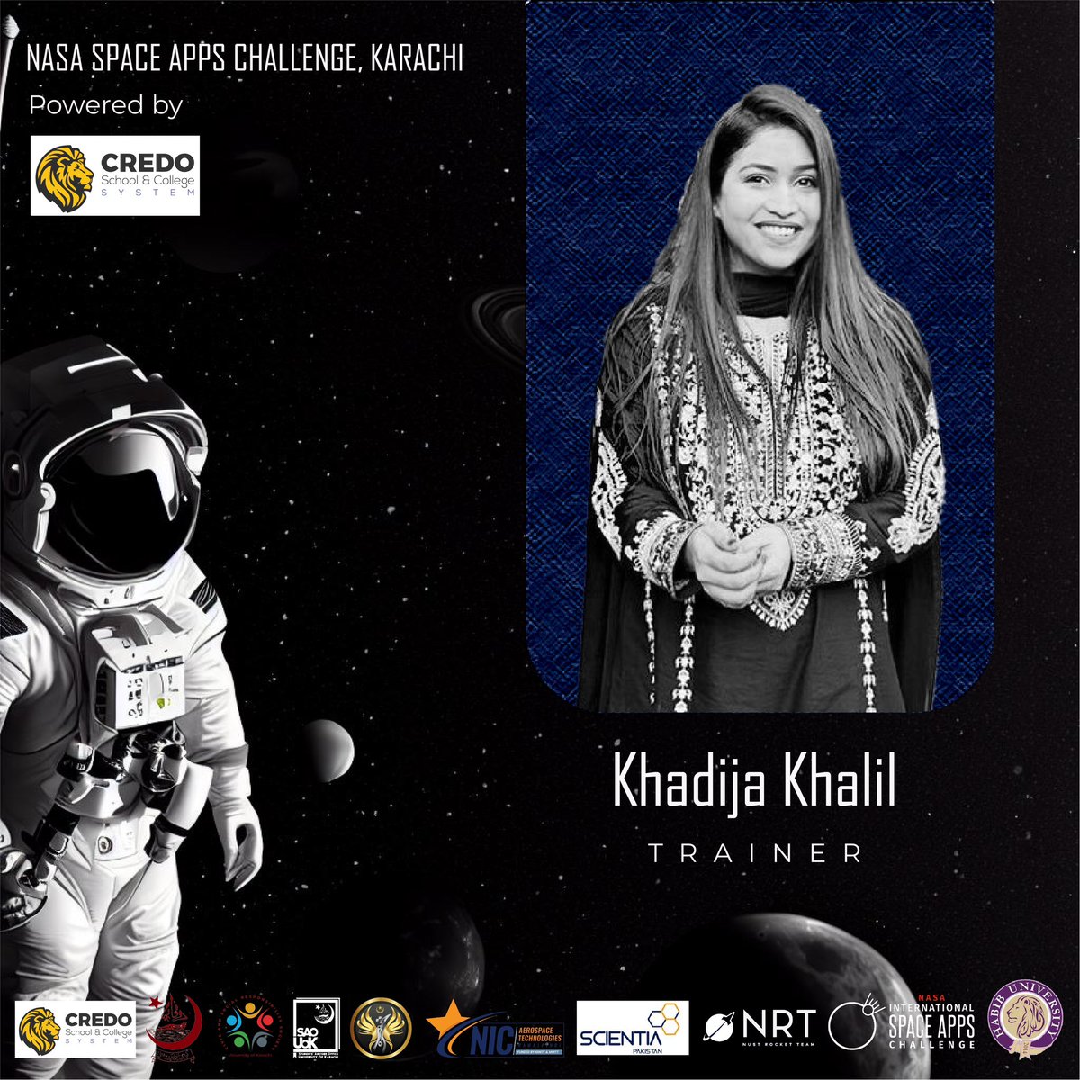 spaceapps_khi's tweet photo. Introducing Khadija Khalil as a trainer at NASA space app challenges. A powerhouse with a Masters in Mass Communication and a certification from the esteemed School of Leadership. She’s a beacon of inspiration.
#spaceapps2023 #space #hackathon #innovation #spacetech https://t.co/R3k4e9TDnG