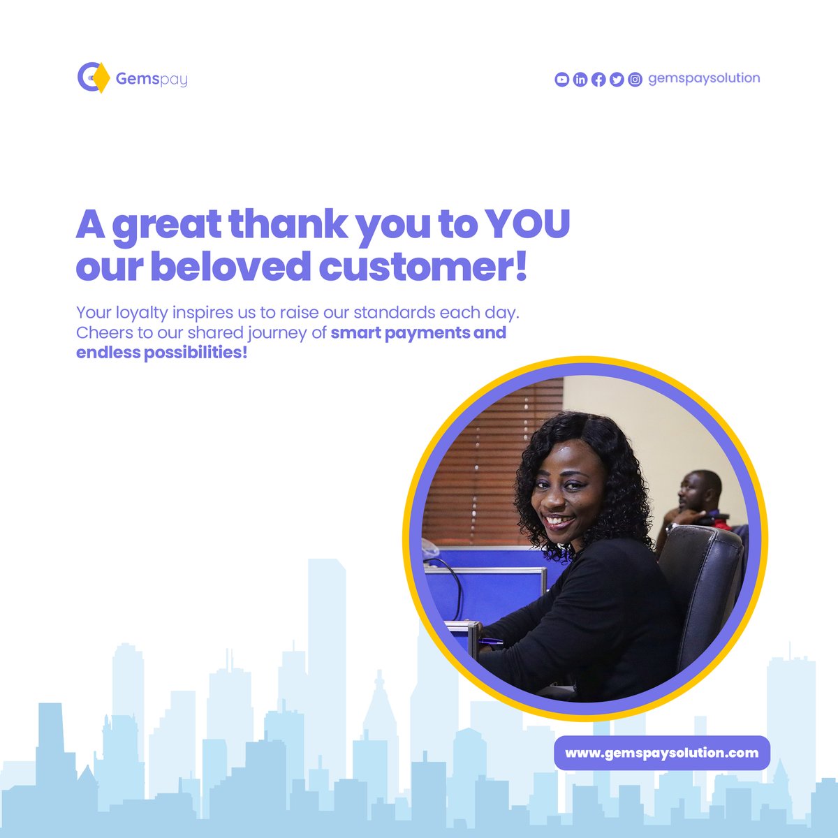 We appreciate you all.

Happy Customer Service Week to you.

#Customerserviceweek2023 #gemspay #gems #customersfirst #gratitude #appreciation