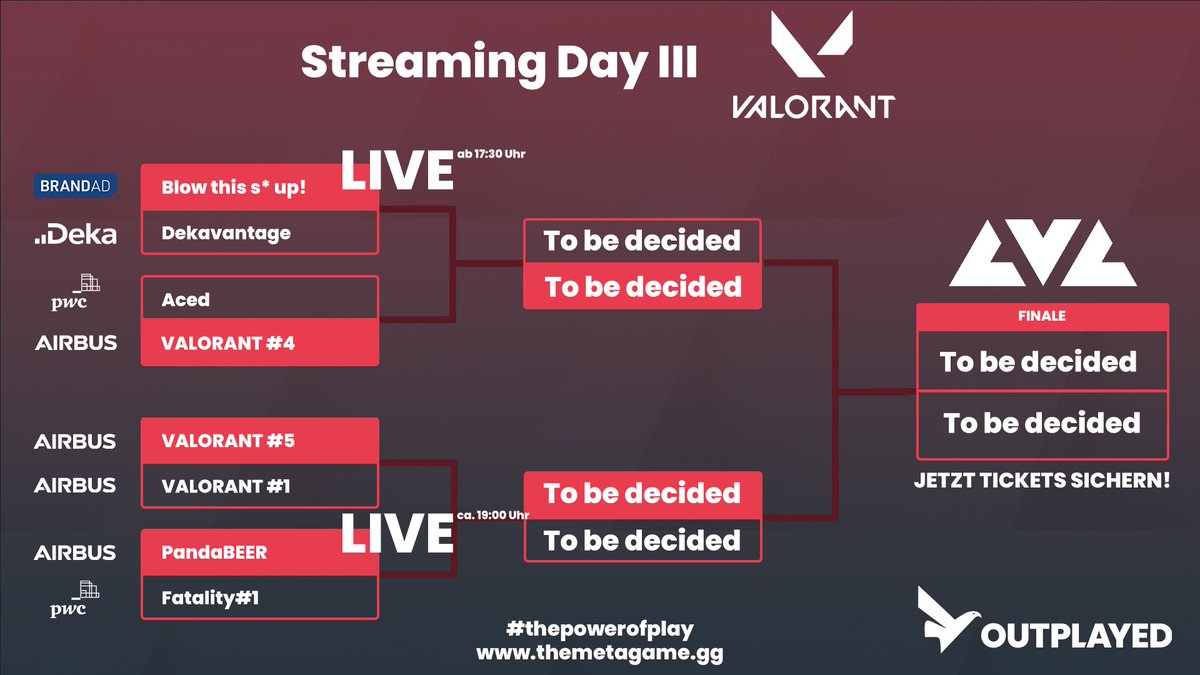Heute ab 17:30 Uhr heißt es wieder Showdown beim Company Esports Cup #Outplayed! 🦅

Seid 🔴LIVE mit dabei und sichert euch jetzt vorab ein Ticket für das Finale (20. Okt) im legendären <a href="/lvlglobal/">LVL</a>!

Alle Links findet ihr hier: linktr.ee/themetagame

#companyesports #powerofplay