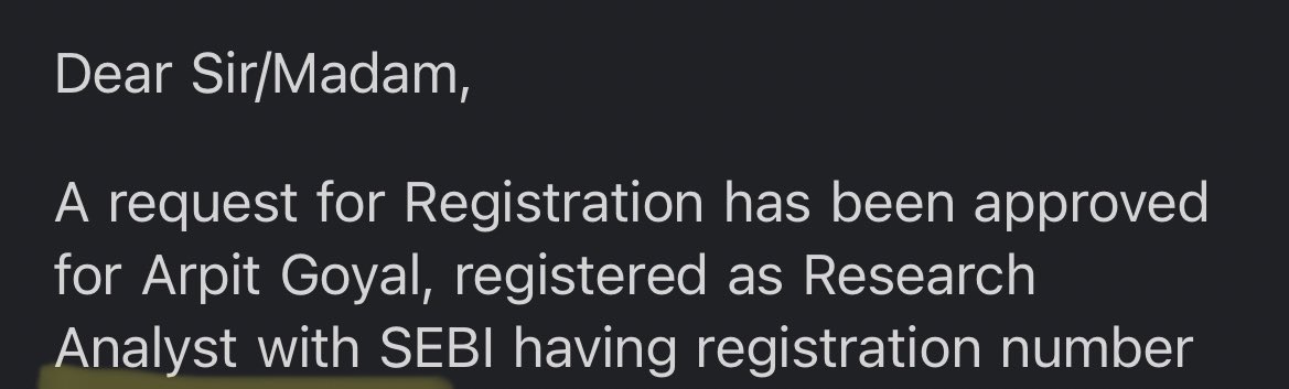 Arpit1223's tweet photo. Finally with the blessings of God and elders!
Today marks a big day for us!

Finally SEBI REGISTERED RA. 

#Gratitude #JaishreeRam #Jaihanuman https://t.co/rmPu0SBm23