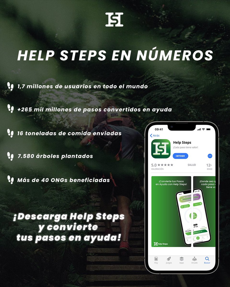 💁🏻‍♂️ A través de #HelpSteps, puedes convertir tus pasos diarios en ayuda directa para distintas causas. 

📲 Descarga la app y comienza a donar tus pasos hoy mismo. 

bit.ly/hs-download