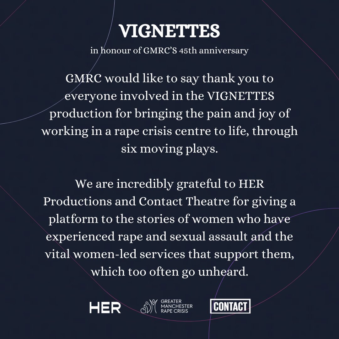 GMRC would like so say thank you to everyone involved in the VIGNETTES production for bringing the pain and joy of working in a rape crisis centre to life, through six moving plays.