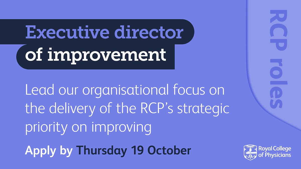 The RCP is seeking a new executive director of improvement. Based at The Spine in Liverpool, you will lead a high-performing team and develop new programmes to support our members in the UK and globally. Learn more about the role and apply: ow.ly/ytTv50PTPnE