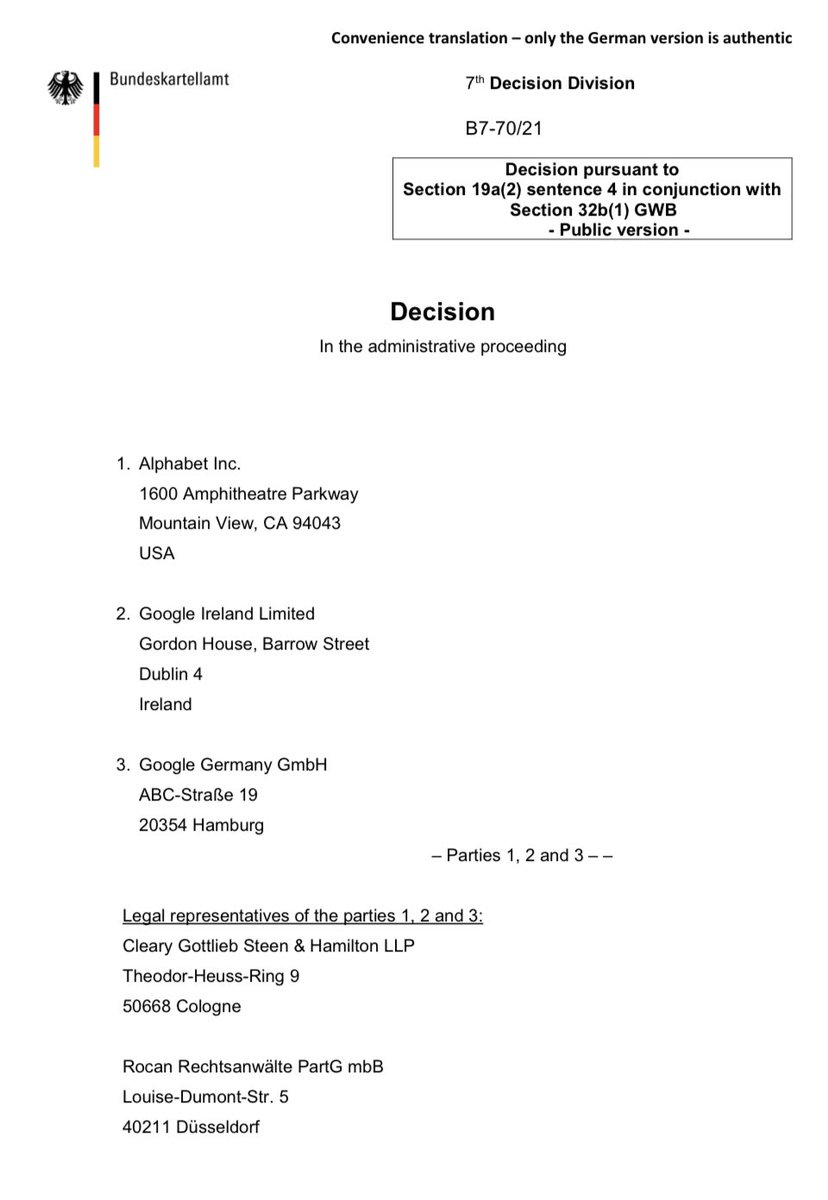Caffar3Cristina's tweet image. Another milestone from @Kartellamt @AMundt_BKartA flexing its unique antitrust+regulatory powers in digital to address breaches of #data_protection as #exploitative_abuses, all hand-in-hand w #DMA enforcement in a key @Google decision. Way to go! Germany is a real pioneer here 1/