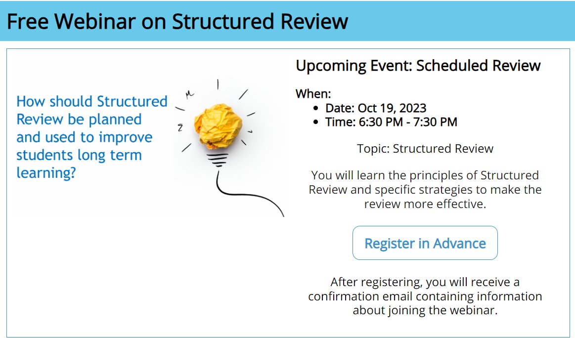 I am excited to provide a Free Webinar on Structured Review. Find out how these exemplary schools utilize this process throughout the year.  #edchat #principals
#teaching #learning #withLF

us02web.zoom.us/webinar/regist…
