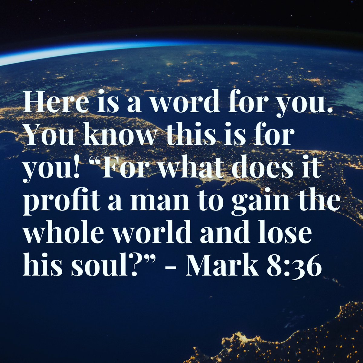 RevJosephTLee1's tweet photo. For what does it profit a man to gain the whole world and forfeit his soul? - Mark 8:36 https://t.co/0q1WwVEcG3